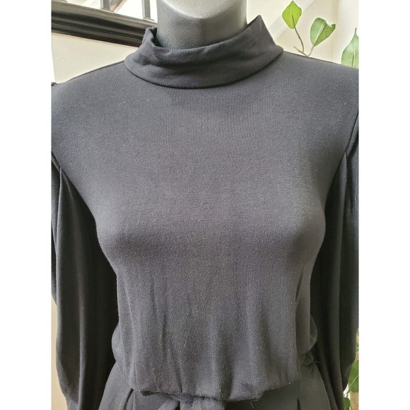 Express Womens Black Solid Rayon High Neck Long Sleeve Wide Leg Jumpsuit Size M - Picture 6 of 13